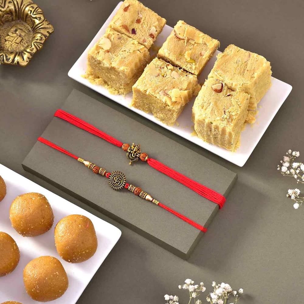 Set of 2 Rakhi with besan Laddo and soan papdi - USA