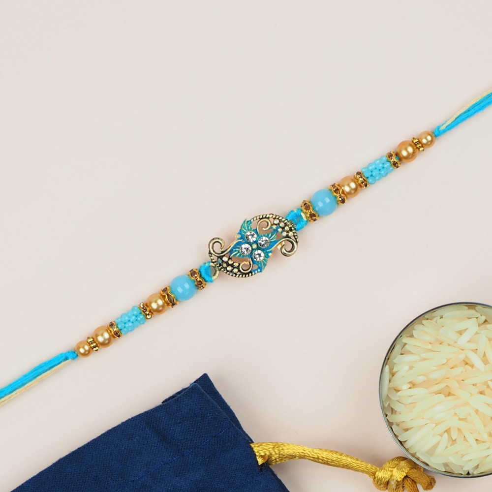  Blue Pearl and Gemstone Rakhi -For UAE