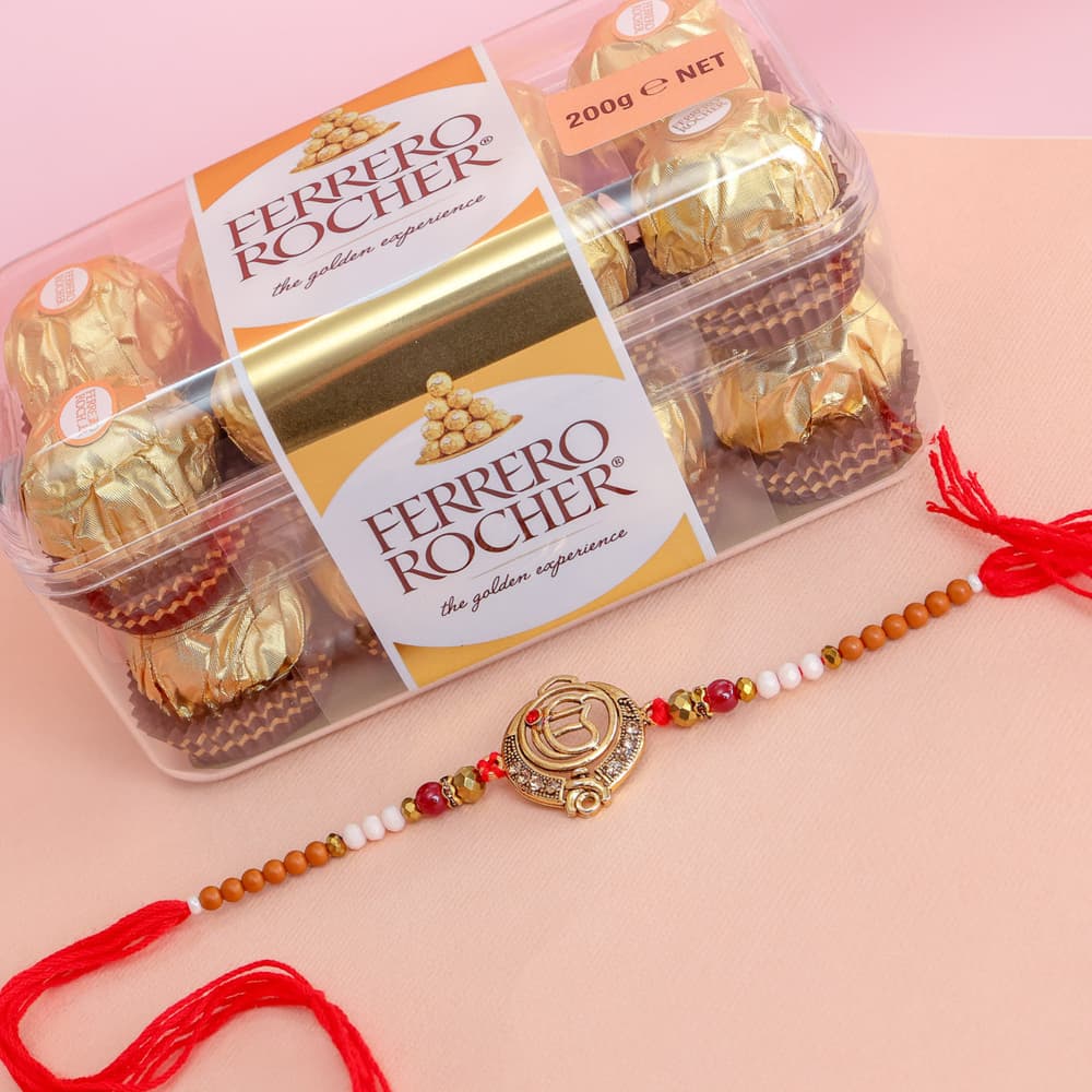 Ik Onkar Rakhi with Rocher Chocolate Hamper - For UAE