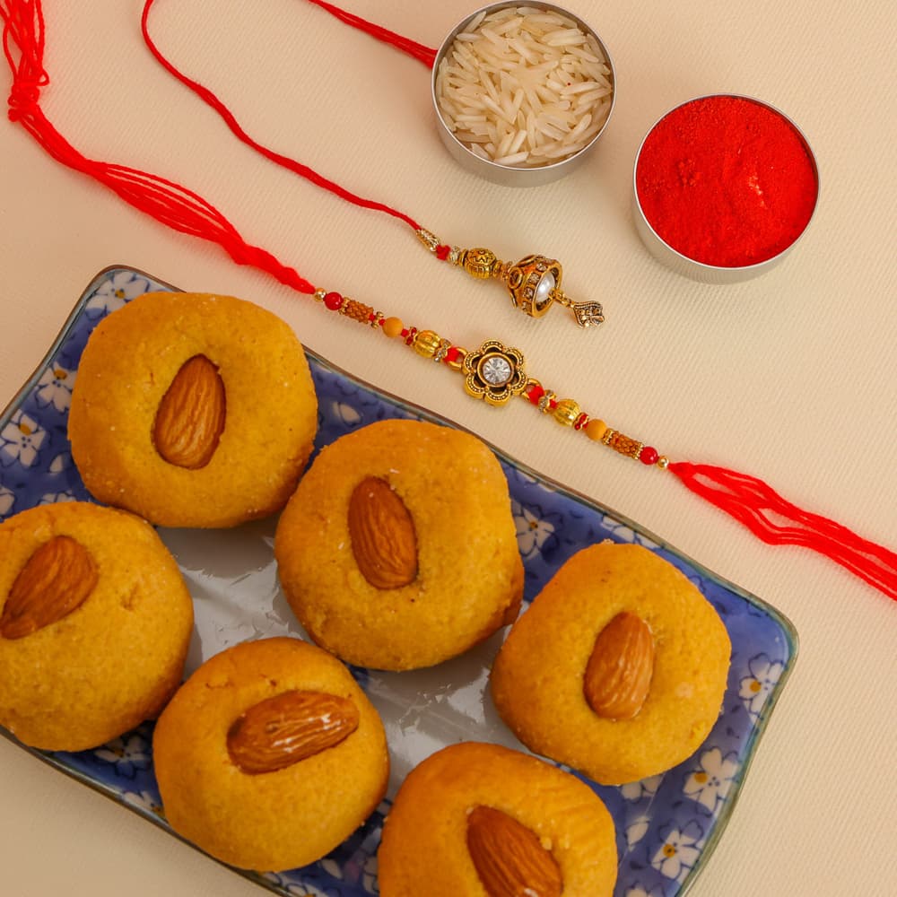 Besan Laddu and Bhaiya Bhabhi Rakhi Combo- For UAE