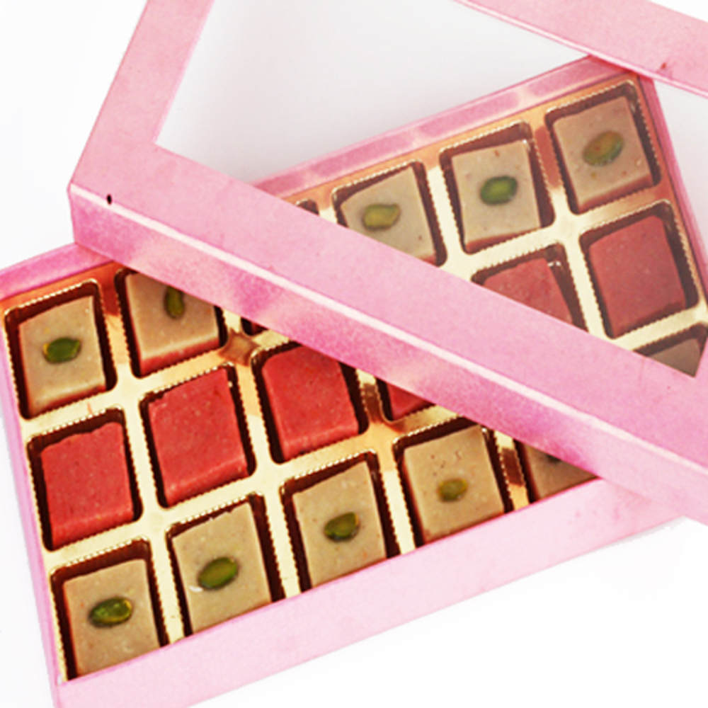 Ghasitaram's Sugarfree Strawberry Squares in Pink Box