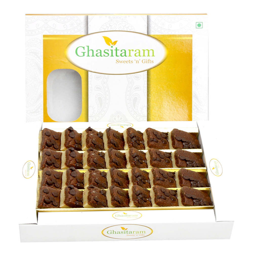 Box containing Ghasitaram Sweets Kaju Chocochip Delight (Net Weight : 400 gms)