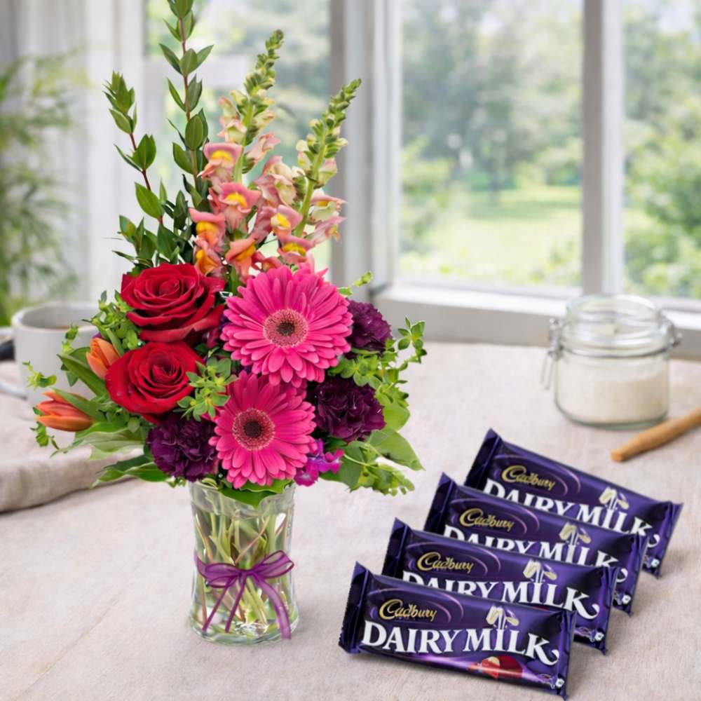 Flower Vase and Chocolates Combo