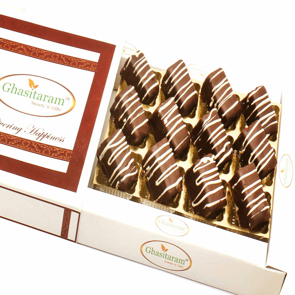 Chocolate Rectangle Cashew Bites in White Box