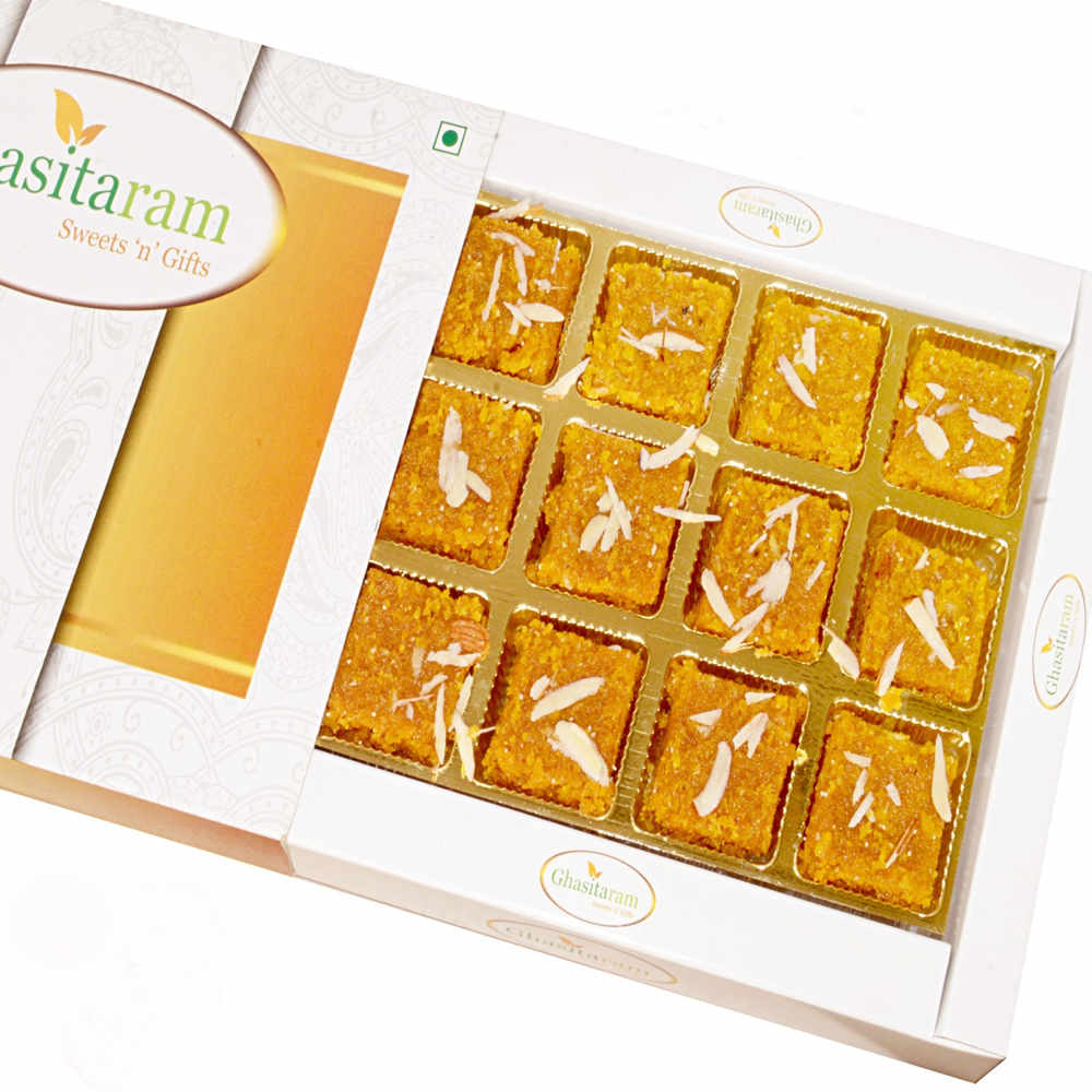 Ghasitaram Gifts Sweets - Moong Dal Barfi in white Box