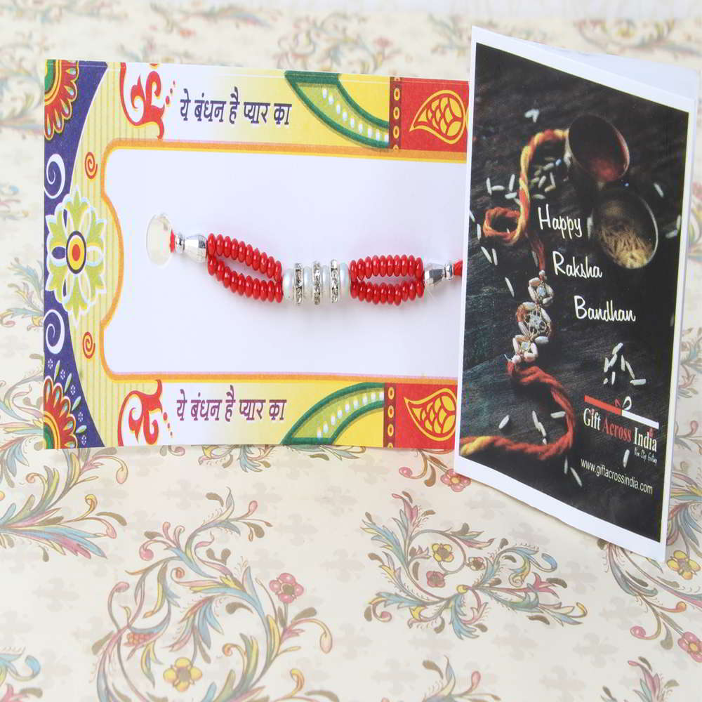 Colorful Pearl with Diamond Ring Rakhi