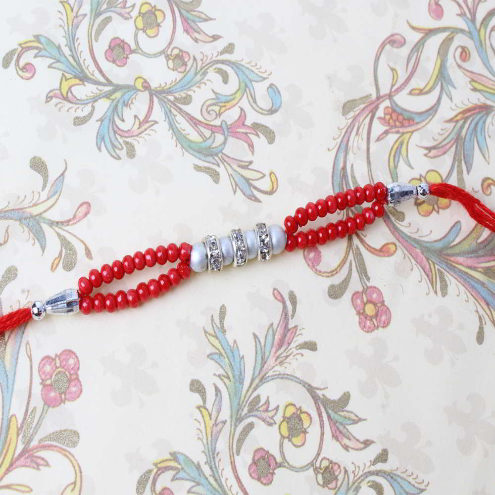 Colorful Pearl with Diamond Ring Rakhi