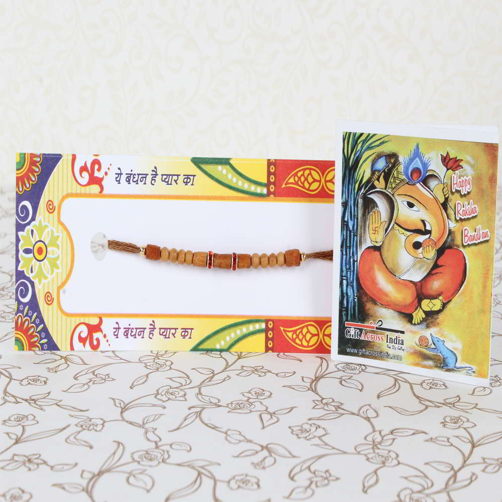 Diamond Ring with Wooden Beads Rakhi