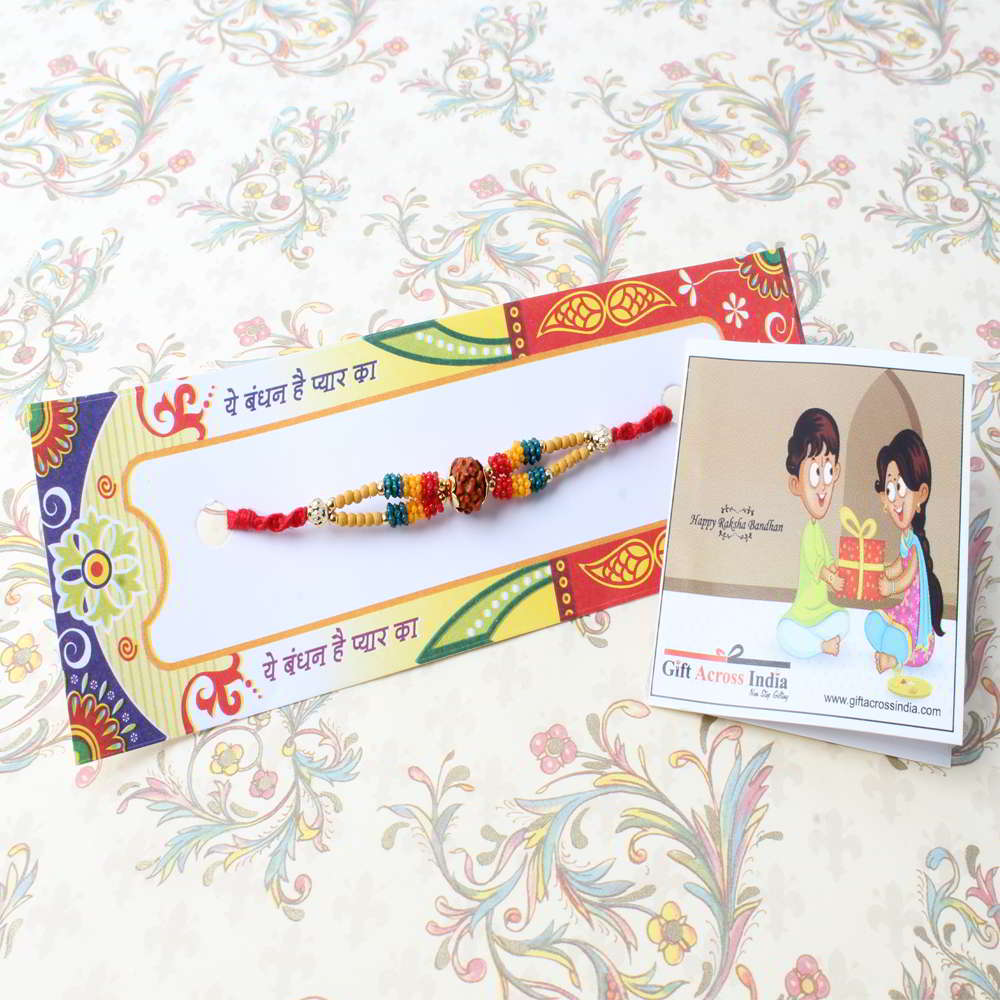 Colorful Tiny Beads with Rudraksha Rakhi