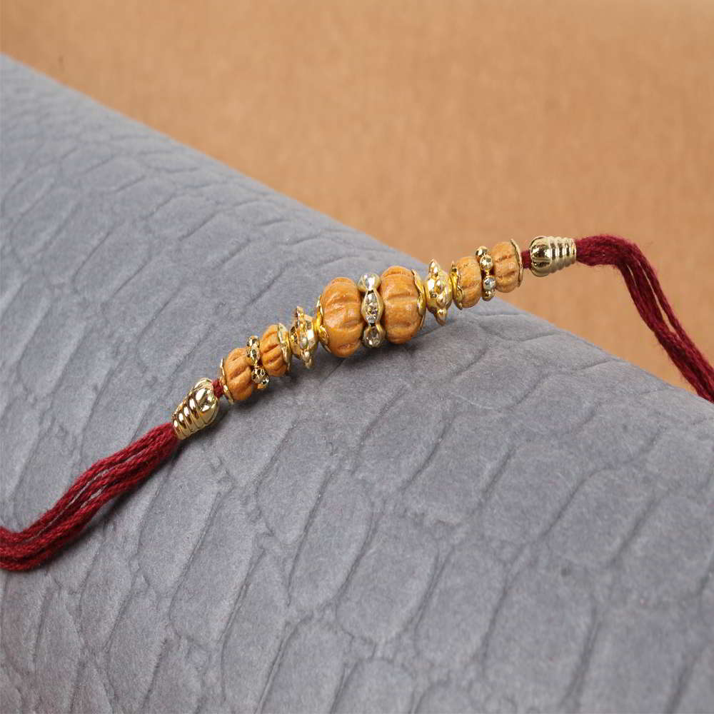 Diamond Designer Ring with Wooden Beads Rakhi