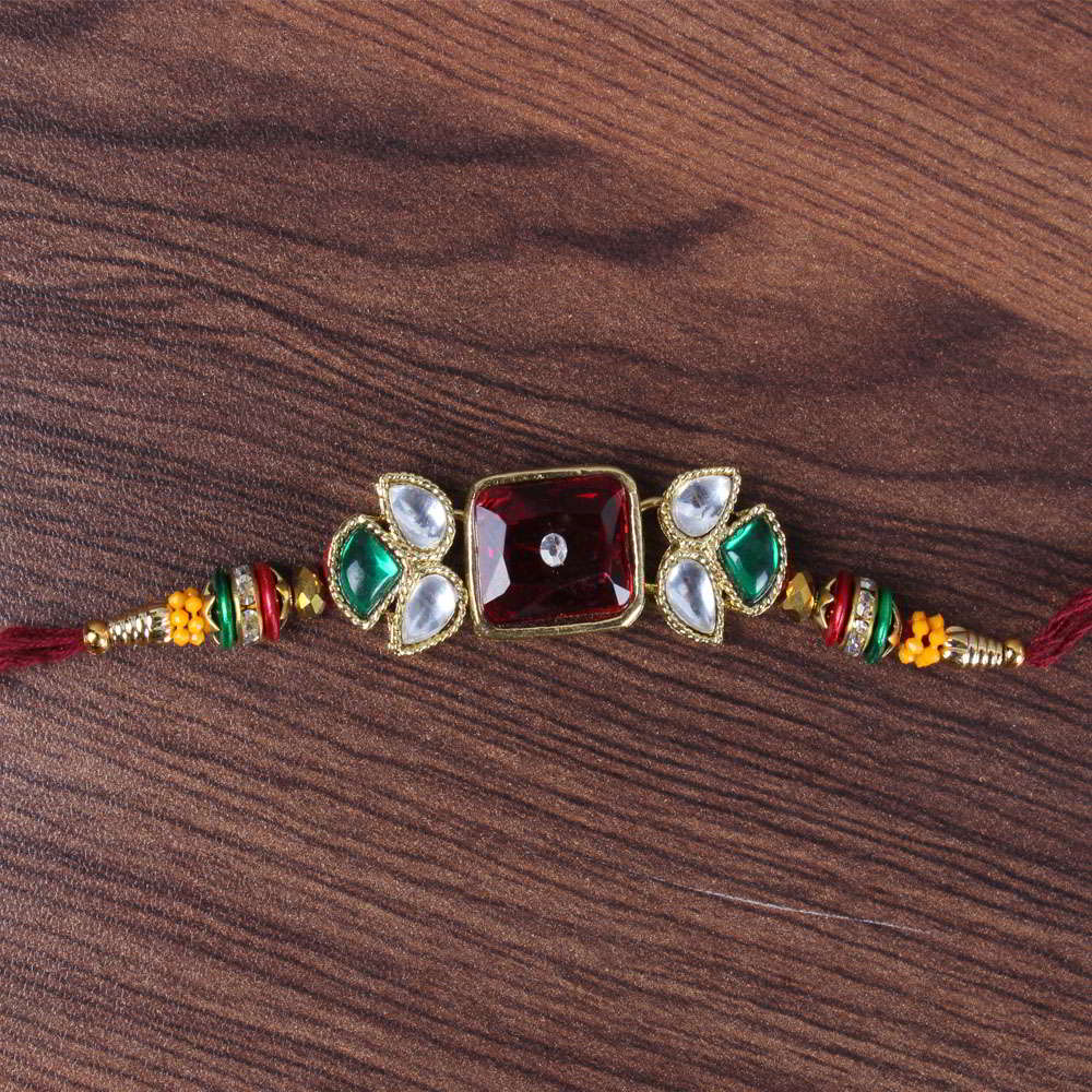 Royal Multicolor Designer Kundan Rakhi - Australia