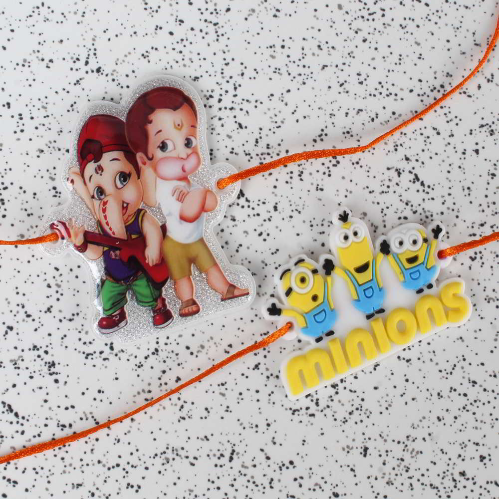 Minions Character with Bal Ganesha Hanuman Rakhi for Kids