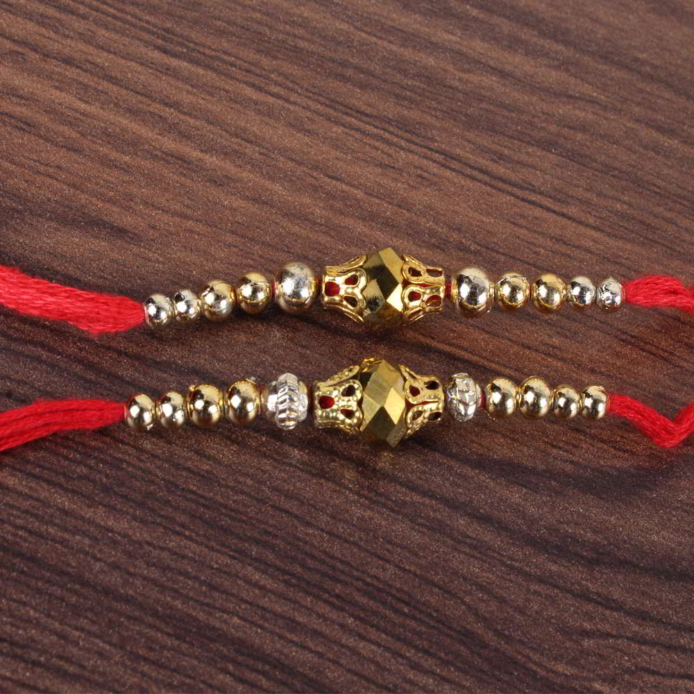 Set of Two Golden Bead Rakhis