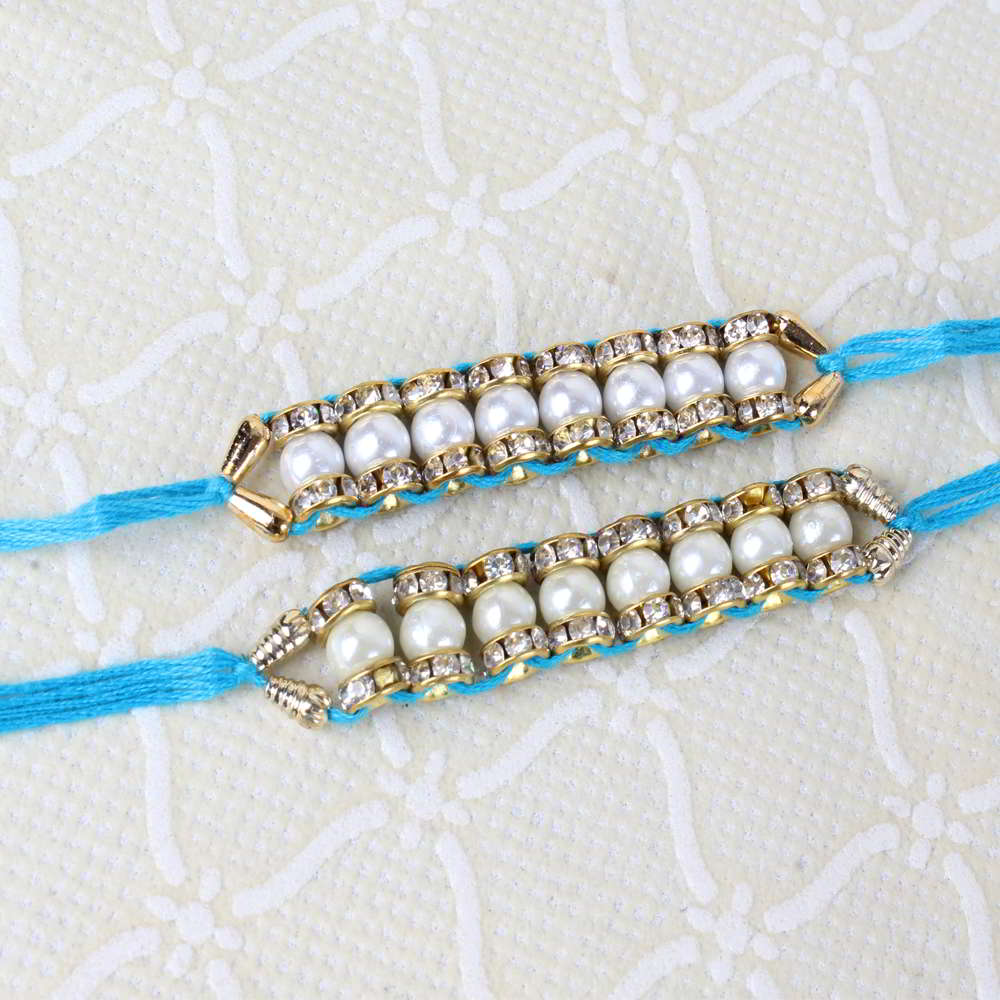 Pair of Pearls in Diamond Chain Rakhi