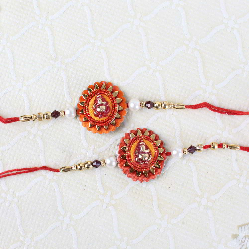 Two Ganesha Floral Design Rakhi