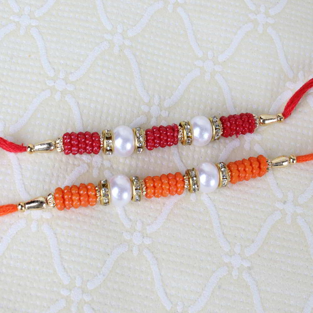 Set of Two Pearl and Small Beads Rakhi
