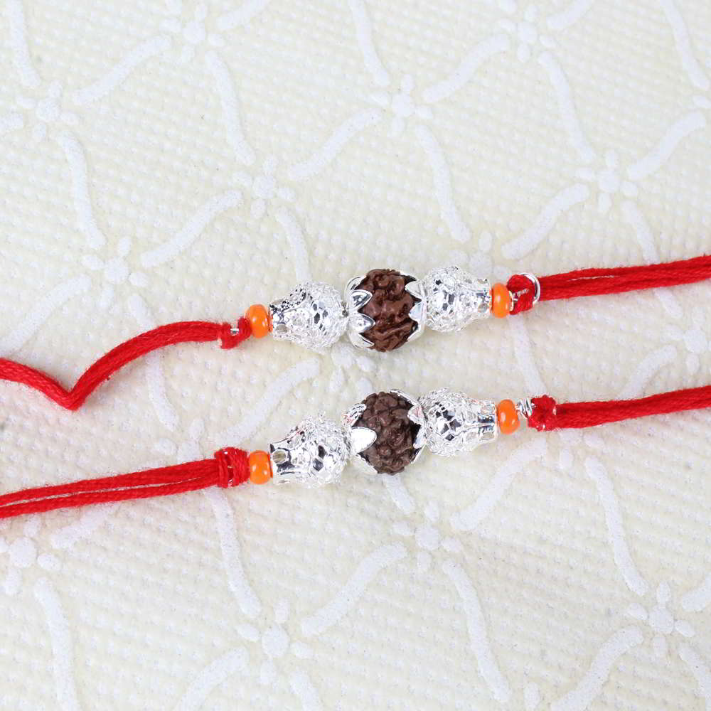 Two Silver Shiny Rudraksha Rakhi