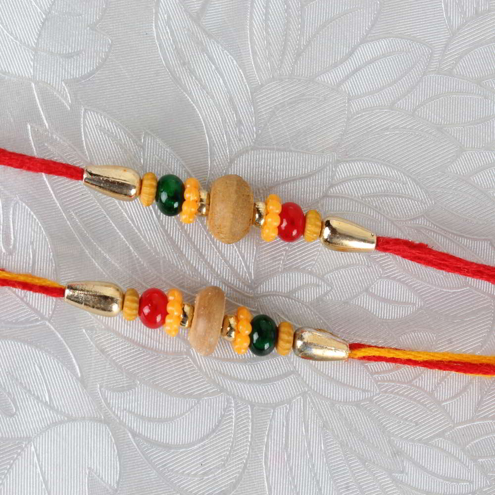 Duet Wooden and Mauli Color Beads Rakhi