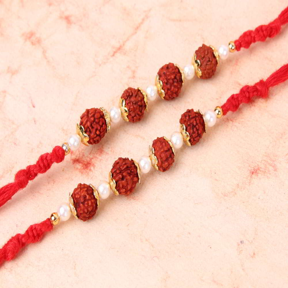 Pair of Two Rudraksha and Pearl Beads Rakhi  - Australia