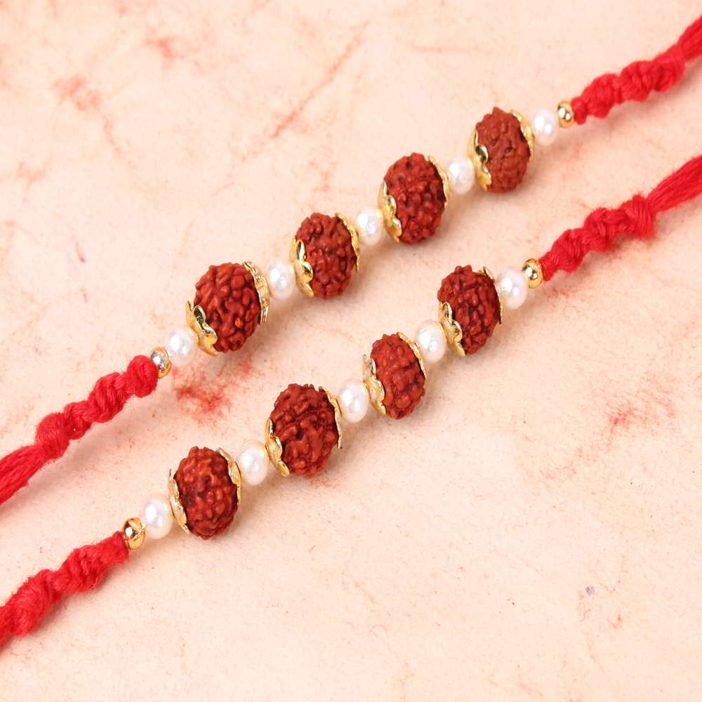 Pair of Two Rudraksha and Pearl Beads Rakhi -Worldwide