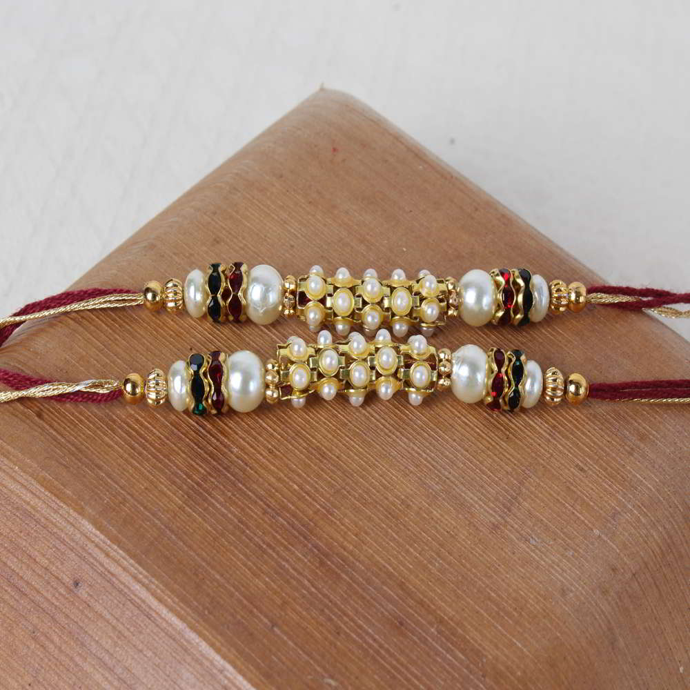 Stunning Two Tiny Pearl Beads Rakhi