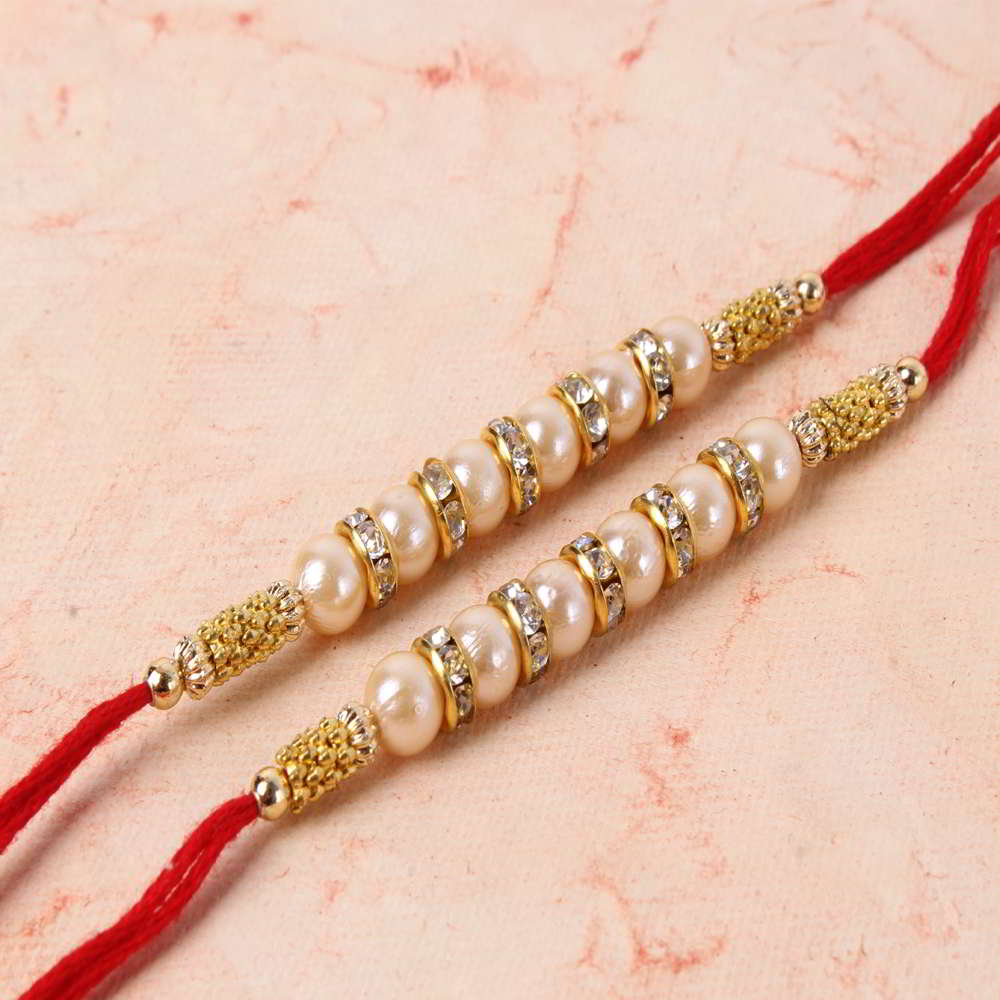 Dazzling Diamond Ring with Pearl Beads Rakhi