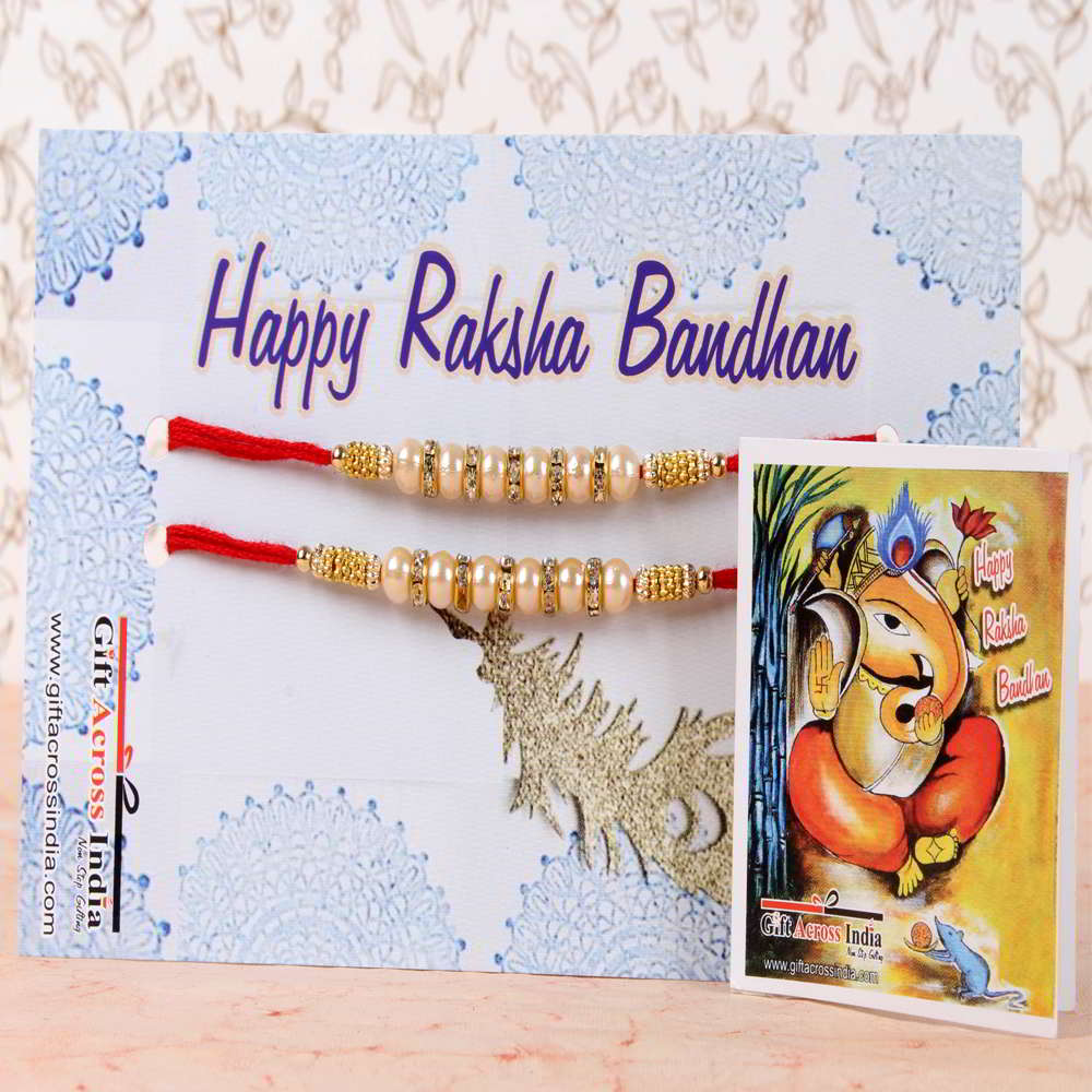 Dazzling Diamond Ring with Pearl Beads Rakhi