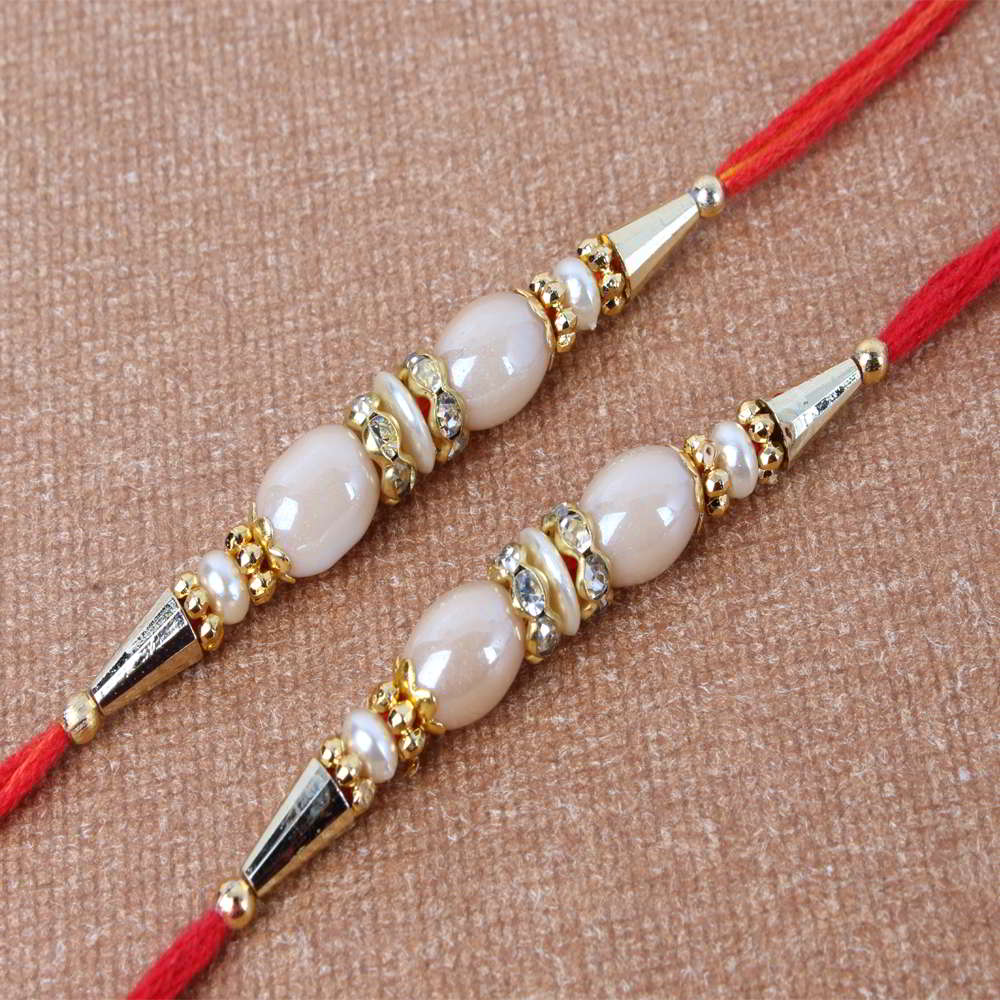 Ellipse Shape Pearl Double Rakhi-Worldwide