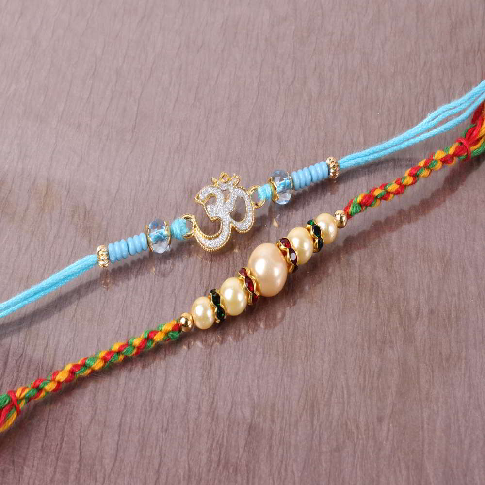 Om and Pearl Beads Rakhi Set