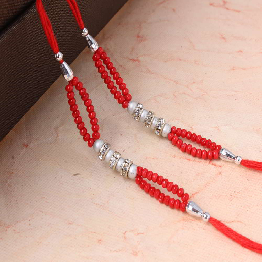 Set of Two Colorful Pearl with Diamond Ring Rakhi - Canada