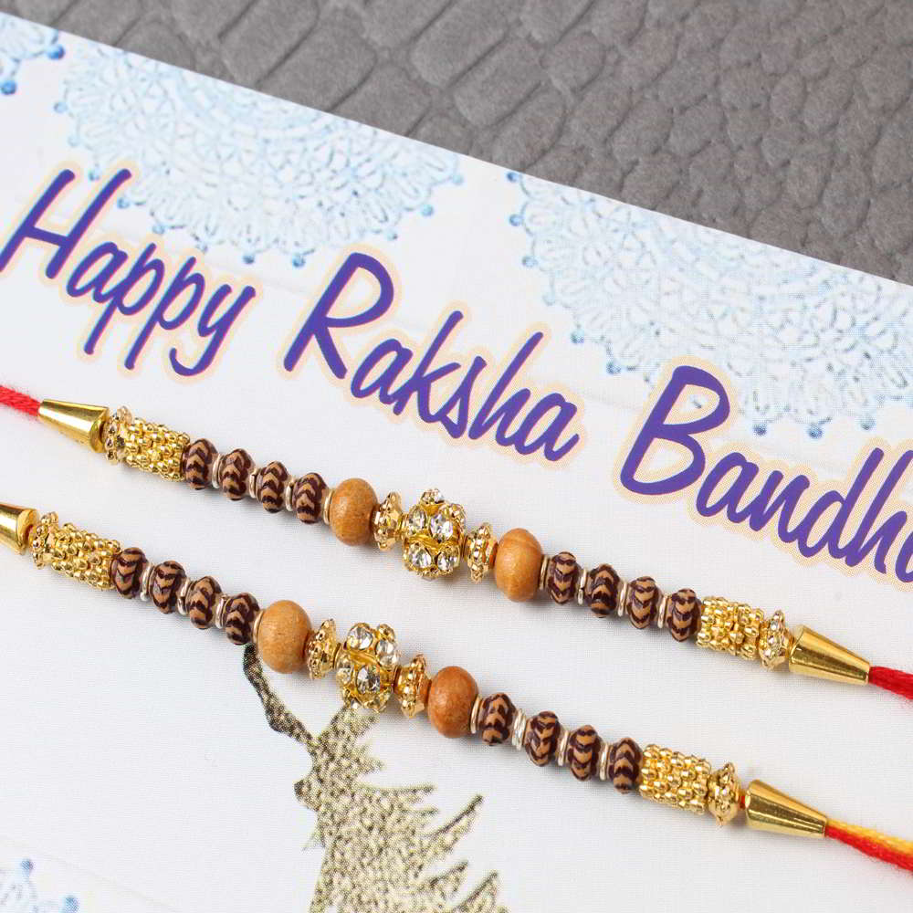 Couple of Designer Wooden Diamond Studded Rakhi