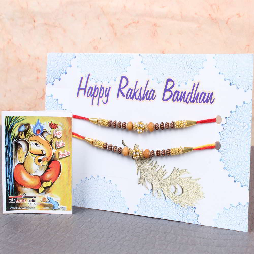 Couple of Designer Wooden Diamond Studded Rakhi