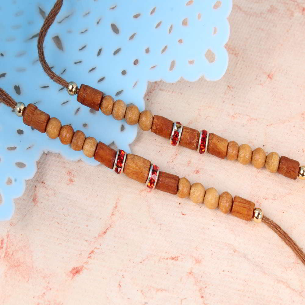 Wooden Beads with Diamond Ring Rakhi Set-USA