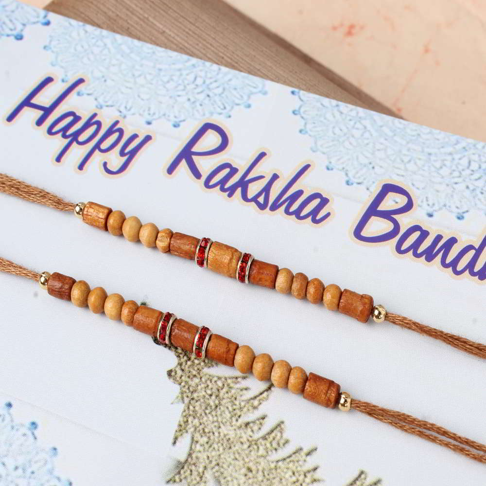 Wooden Beads with Diamond Ring Rakhi Set
