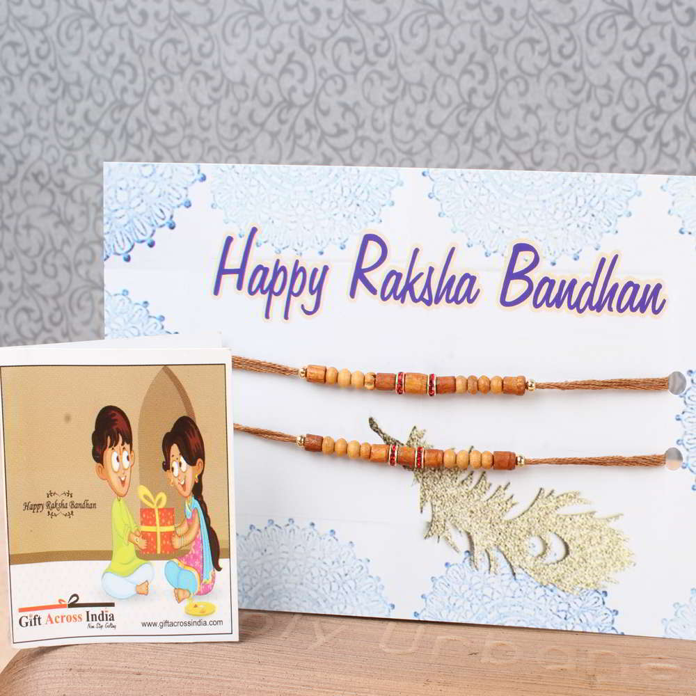 Wooden Beads with Diamond Ring Rakhi Set