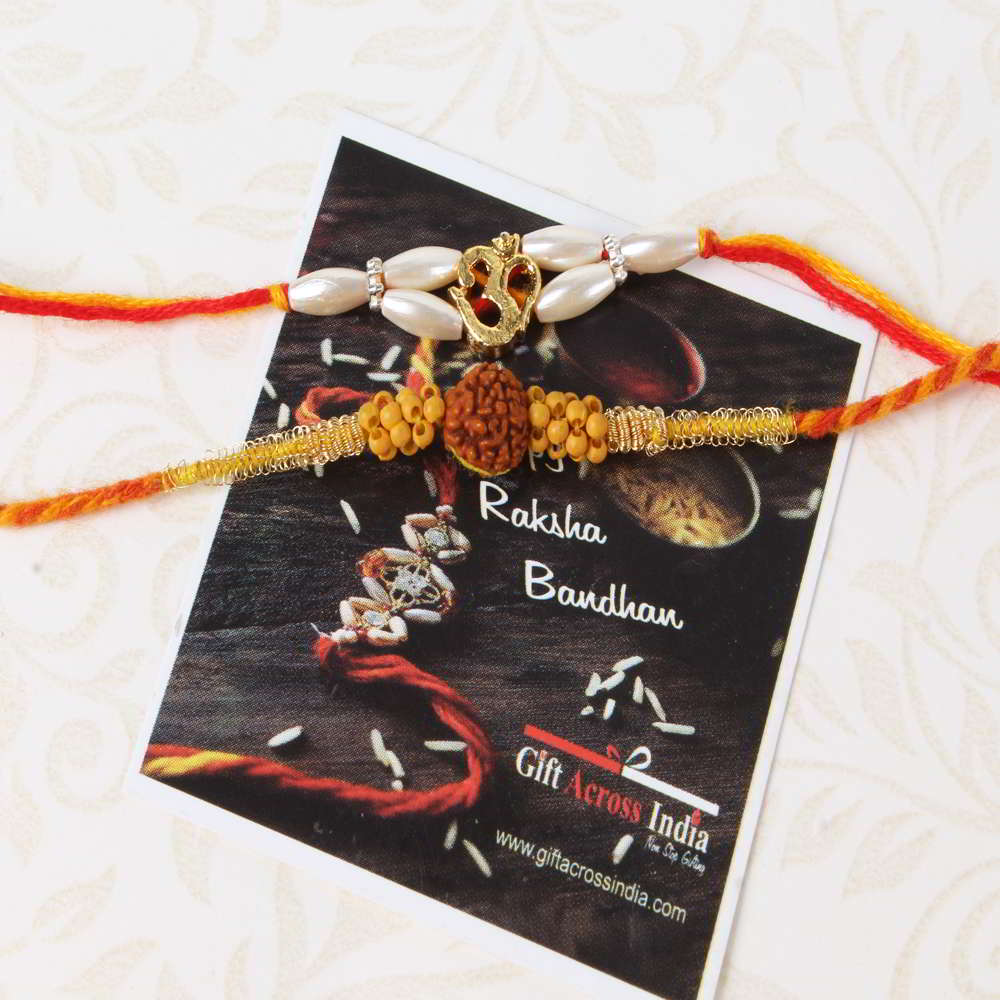 Pearl Om with Rudraksha Rakhi Combo