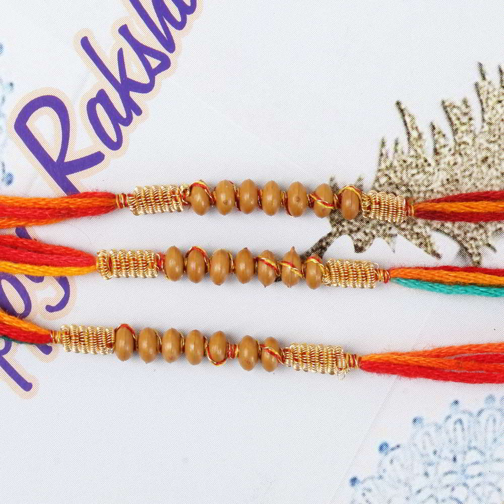 Three Fancy Wooden Color Beads Rakhis