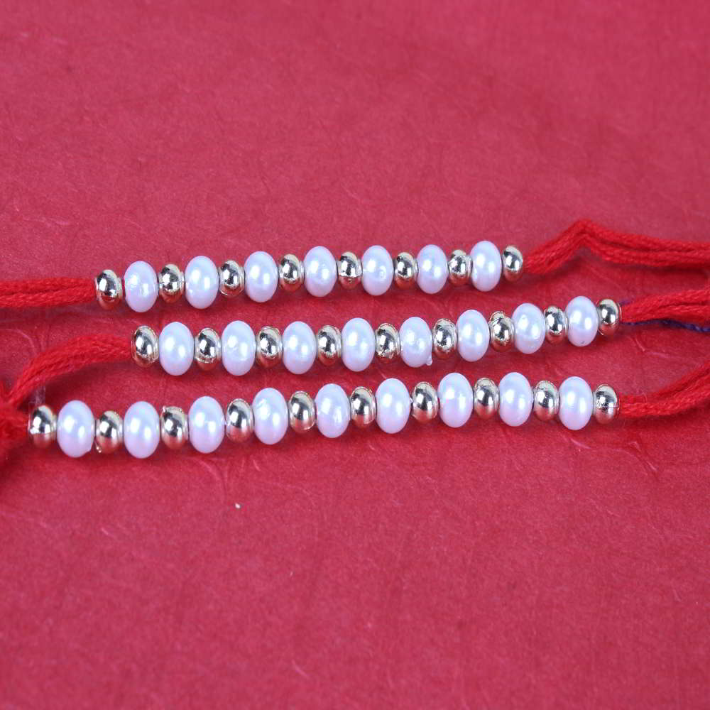 Set of Three Pearl and Silver Beads Rakhis