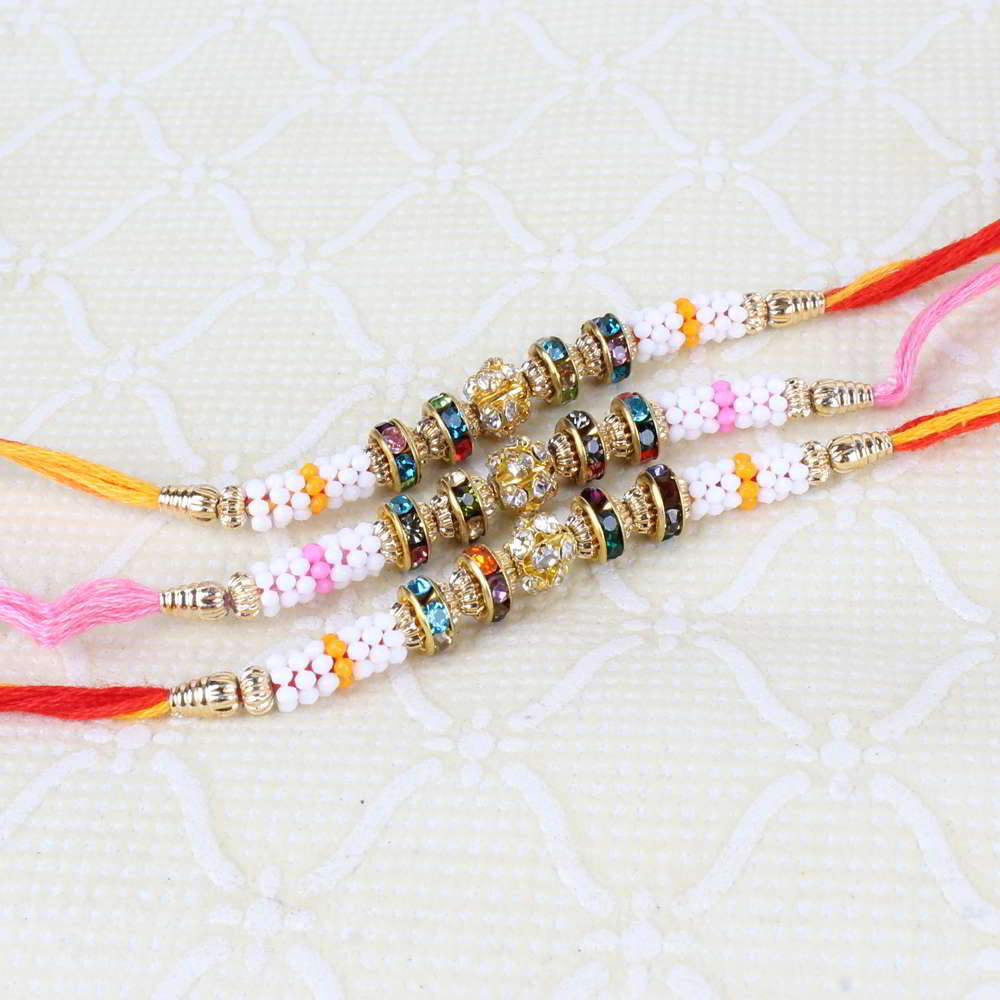 Triple Diamond and Beads Rakhi