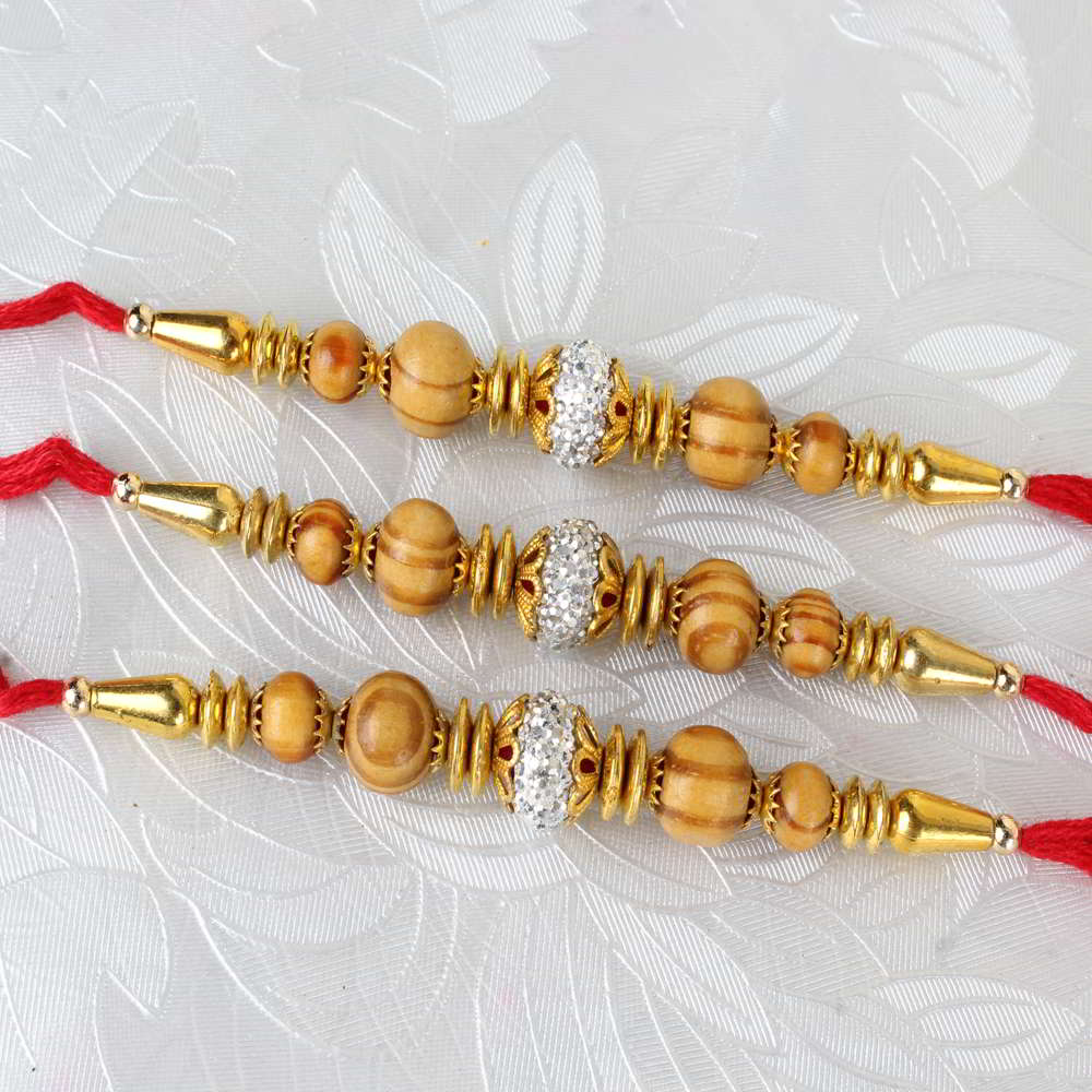 Set of 3 Sandalwood Designer Rakhi