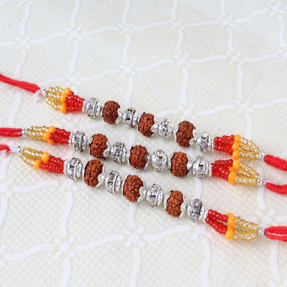 Three Triptych Rudraksha Rakhi