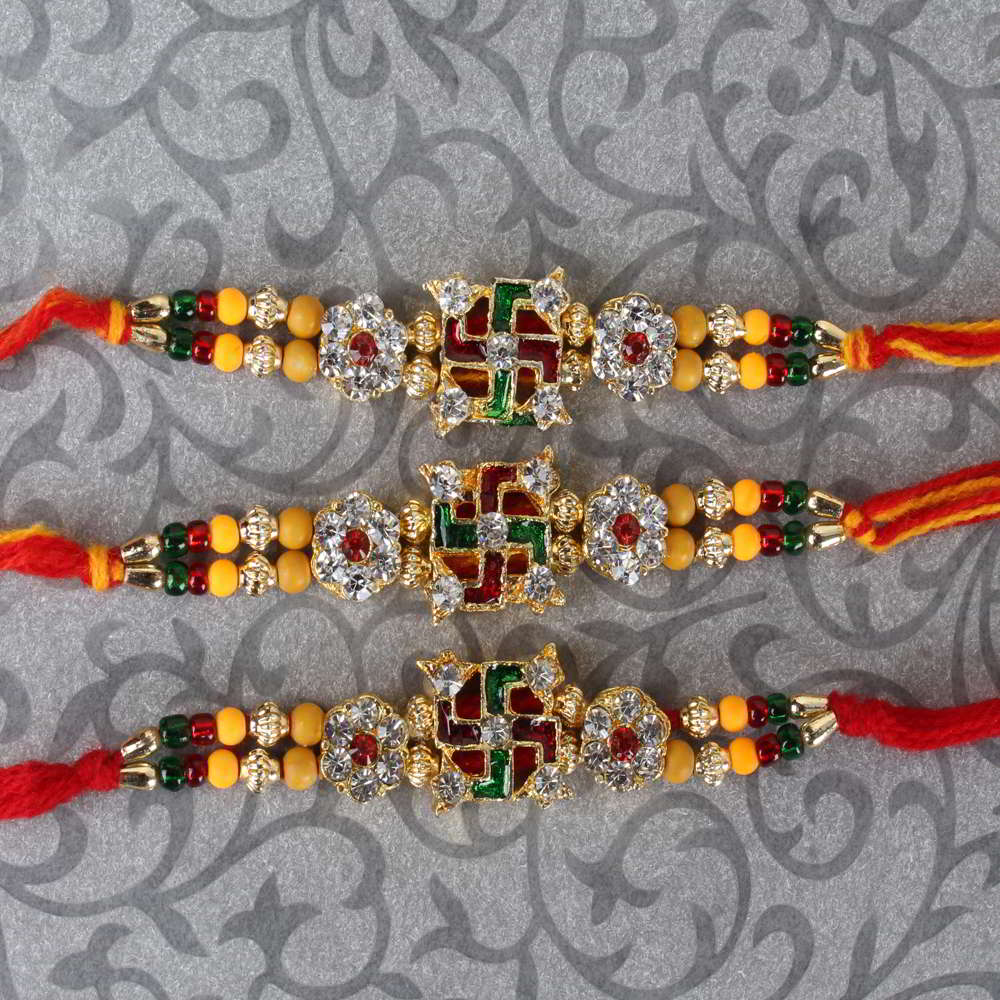 Three Swastika Diamond Designer Rakhi