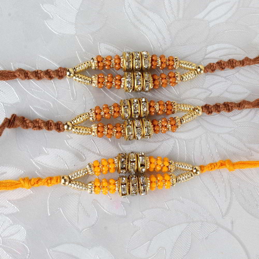 Combo of Three Diamond Rings and Golden Strings Rakhi