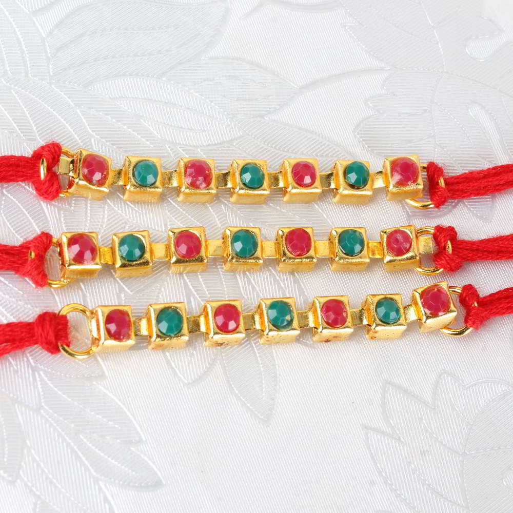 Triple Multi Stone Rakhi Thread