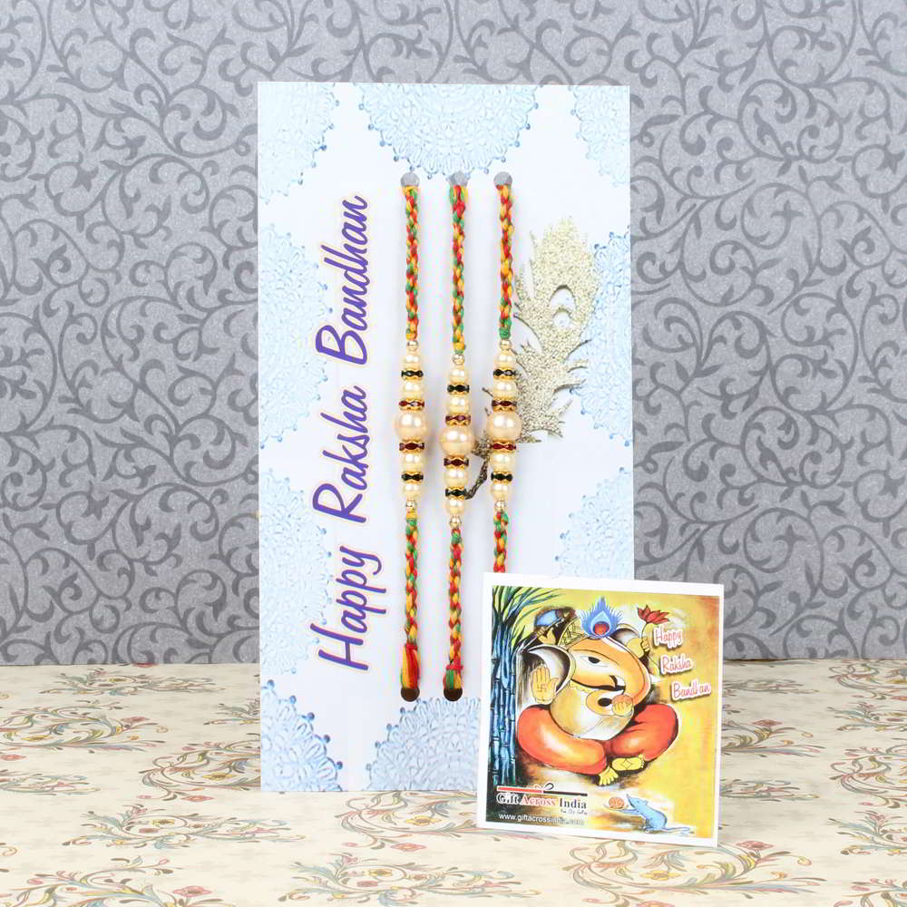 Three Pretty Pearl Rakhi Combo