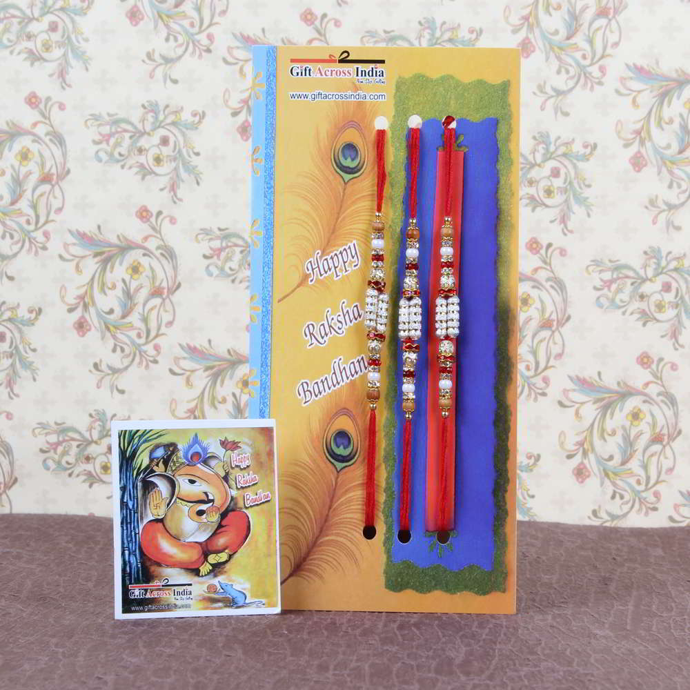 Marvellous Shiny Triple Rakhi Set Online