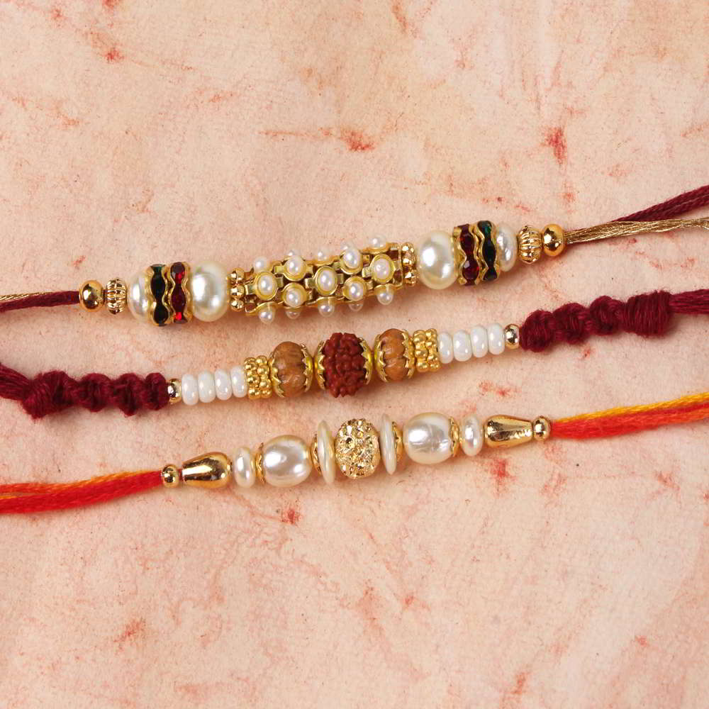 Trio Pearl Beads Rakhi Combo-Worldwide