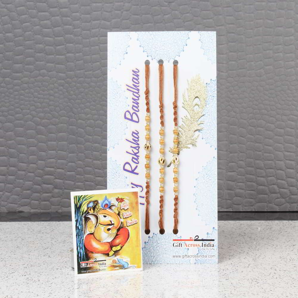 Enchanting Trio Wooden Beads Rakhi Sets