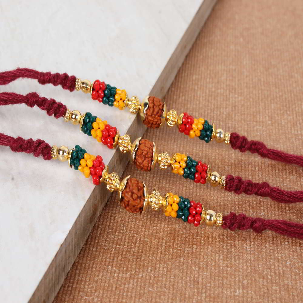 Triple Rudraksha Rakhi Set