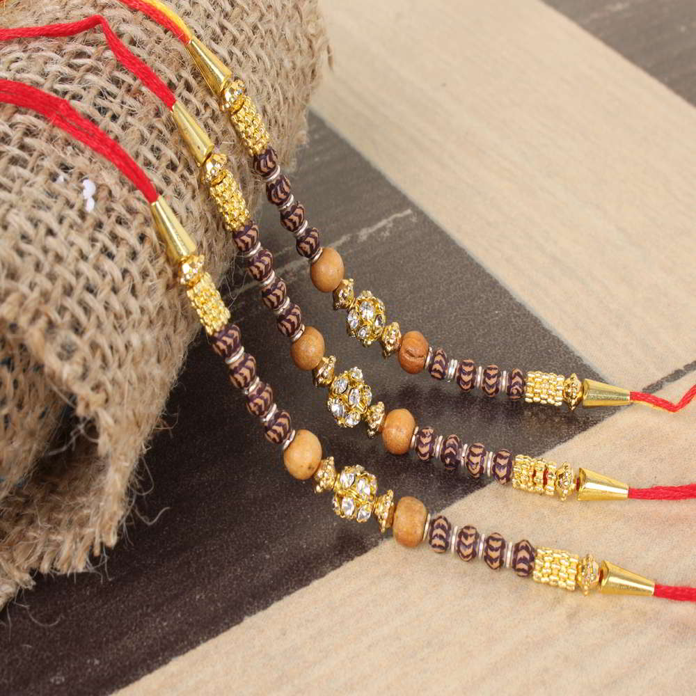 Triple Wooden Diamond Studded Rakhis